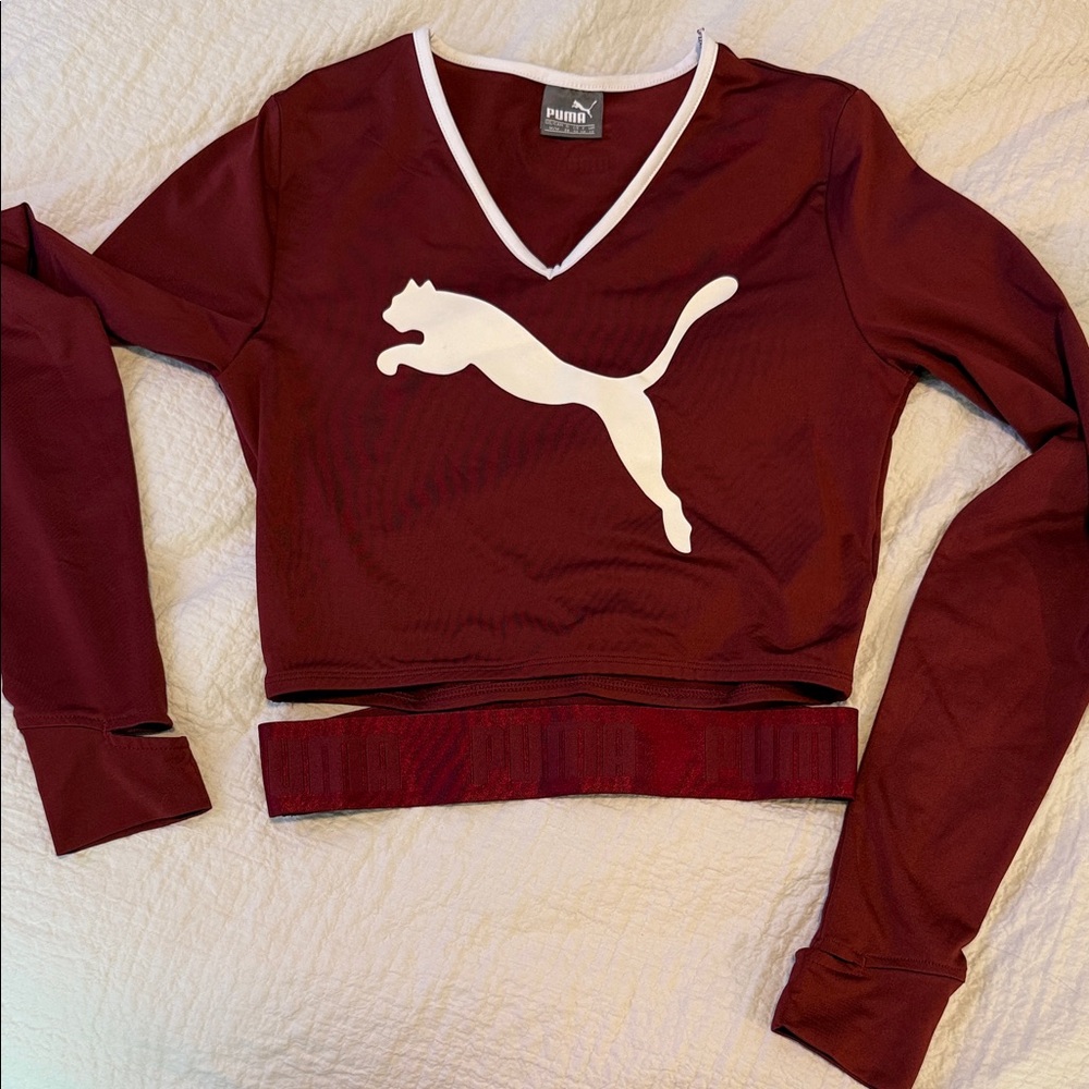 Puma Maroon V-Neck Crop Top
